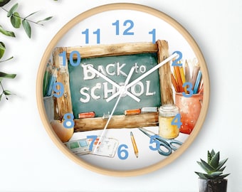 Back to School Wall Clock - Classroom Decor Clock Teacher Gift Idea School Themed Clock  Educational Clock Chalkboard Wall Clock Kids Clock
