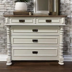 Antique chest of drawers white wood oak top