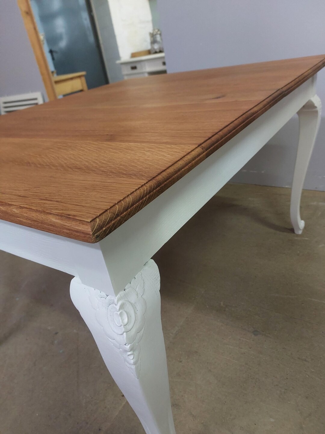 Antique White Table With Oak Top Etsy Antique White Table With Oak Top Etsy