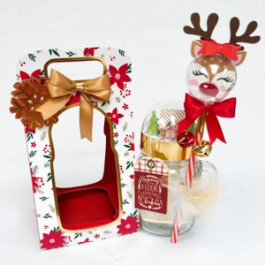 Cut File Xmas Reindeer Mason Candy Jar Holder Template (Silhouette, SVG, CRICUT, CAMEO, video tutorial)