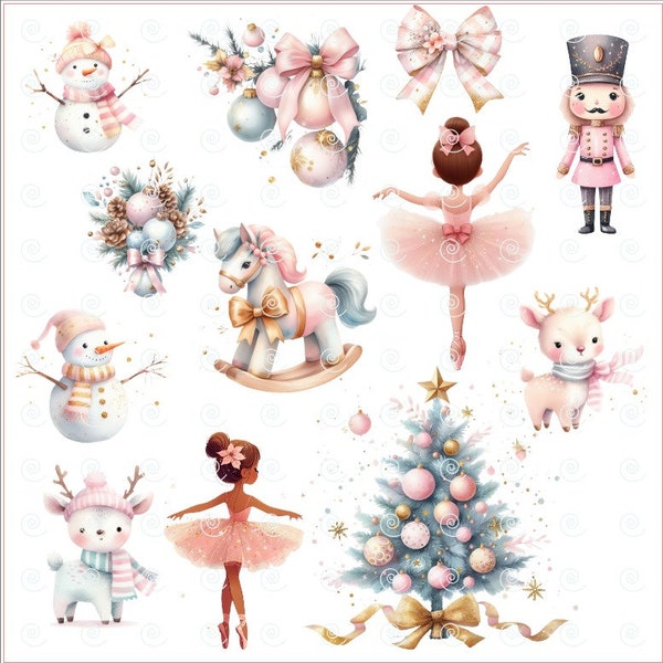 Christmas pink Nutcracker clipart pack / Ballet clipart / Nutcracker PNG / Christmas clipart / Xmas Clipart / Rocking Horse Clipart / PNG