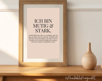 Affirmationsposter Wallart Printable Affirmation "Ich bin mutig und stark"