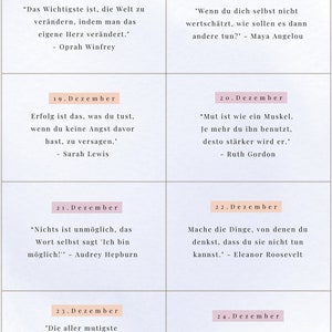 Adventskalender PDF zum Selbstausdrucken 24 Zitate inspirierender Frauen Last Minute Bild 4