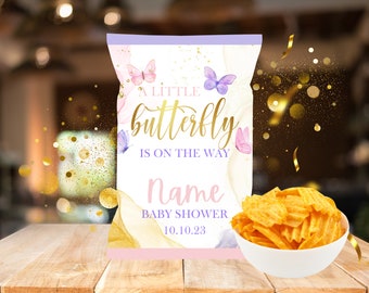 Butterfly Baby Shower Chip Bag, Custom Party Favors (Digital Download)