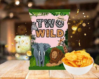 Two Wild Birthday Chip Bag, Safari Animals (Digital Download)