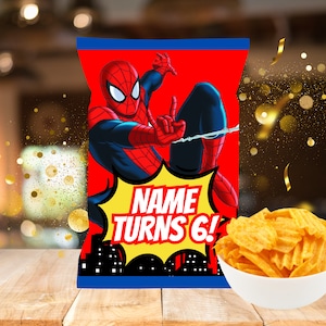Spiderman chip bag, Spiderman birthday party, Custom Spiderman party favors, Custom Spiderman party treats, Custom Spiderman party