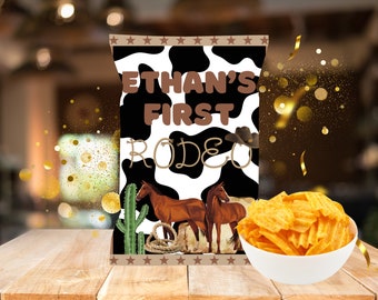 First rodeo chip bag, first rodeo birthday party, first rodeo party favors, first rodeo party decor, cow boy birthday, 1st birthday favors