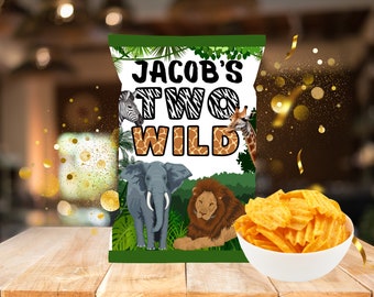 Two Wild Birthday Chip Bag, Custom Jungle Favors (Digital)