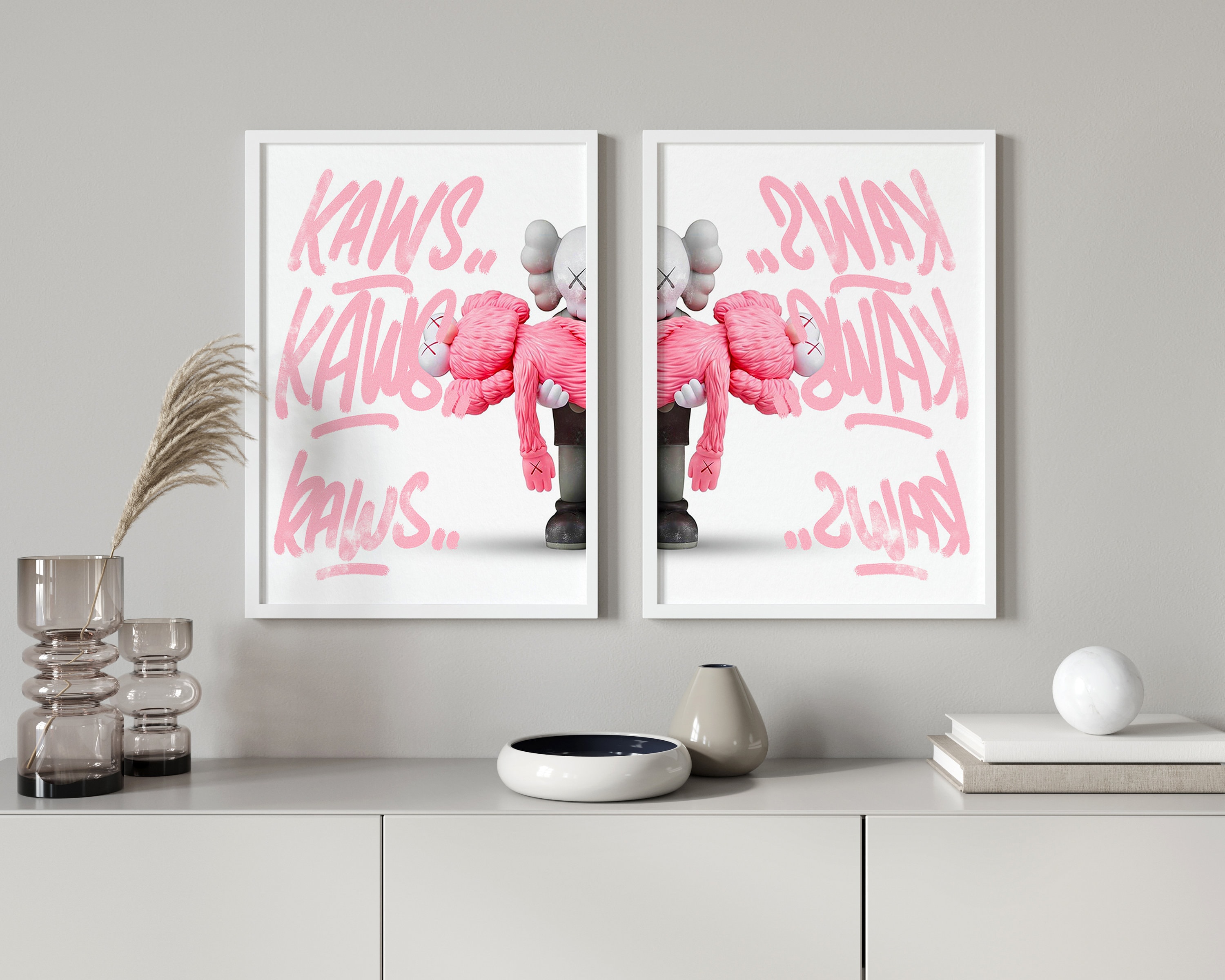 KAWS Hypebeast Figure Set of 3 Wall Art, Hypebeast Pink Toy Poster ...