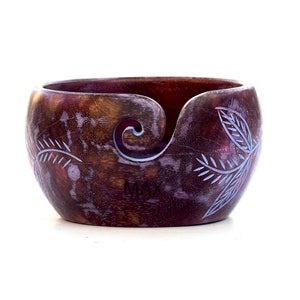 Mango Wood Yarn Bowl: Hand-Carved Leaf Design, Knitting Crochet Bowl