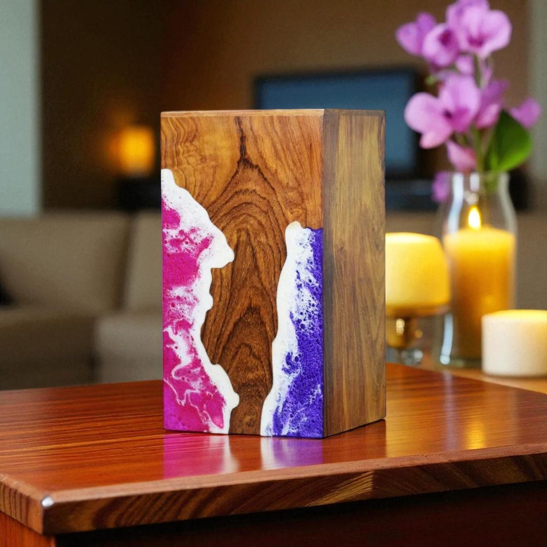 Rosewood & Resin Ocean Wave Urn Box – Unique Wooden Memorial for Human ...