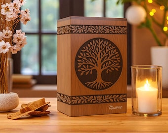 Handcrafted Rosewood Tree of Life Cremation Urn Box