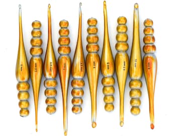 Juego de agujas de crochet de madera Golden Tun: agujas ergonómicas con acabado manual
