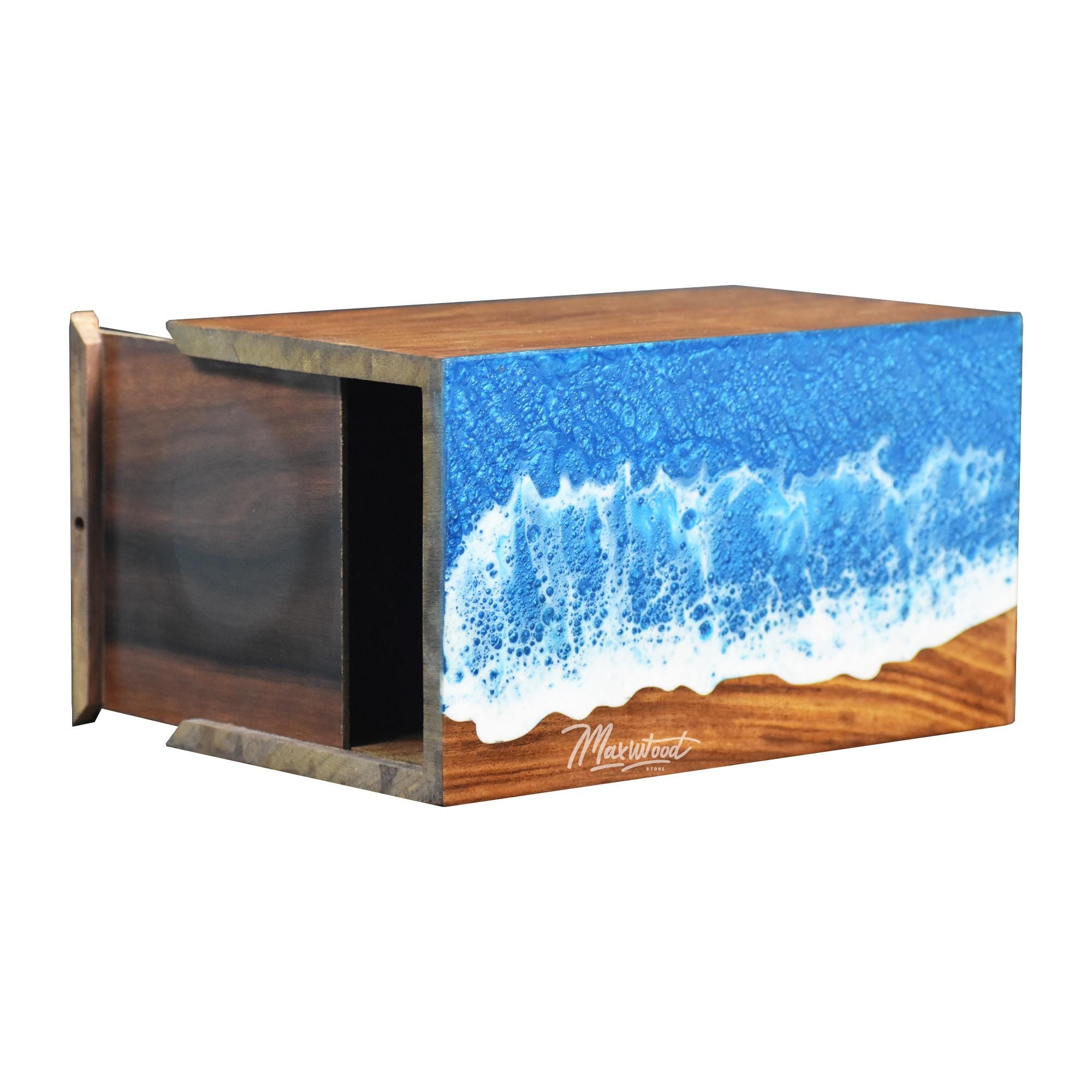 Rosewood Memorial Urn Handcrafted Rosewood Urn Box With Ocean Wave ...