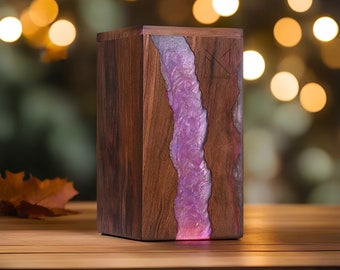 Handmade Rosewood Cremation Urn – Pink Resin River Memorial Box