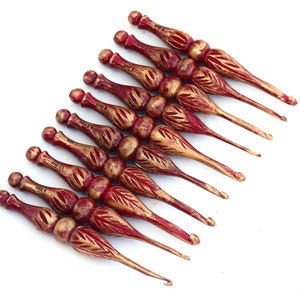 Wooden Crochet Hooks Set - Brown Coloured Tun Wood Crochet Hooks - Set of 10 Pieces - Knitting Hooks