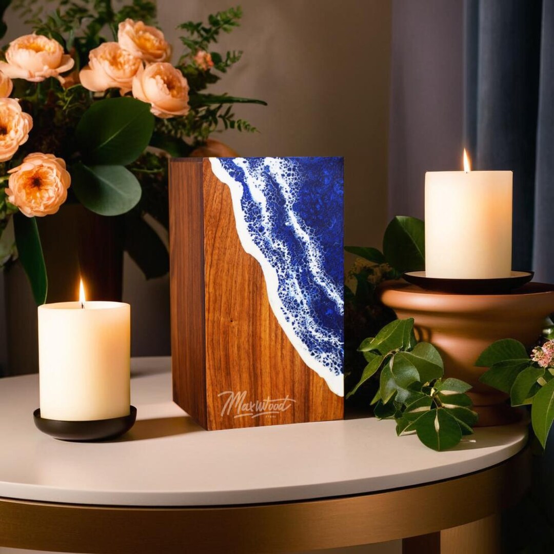 Handcrafted Rosewood With Resin Ocean Wave Urns for Human Ashes ...