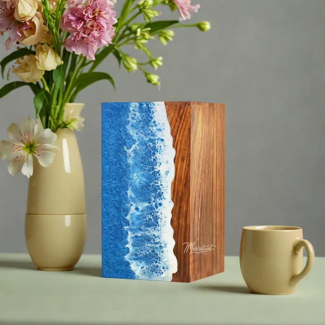 Rosewood & Resin Ocean Wave Urn: Coastal Memorial Keepsake - Etsy