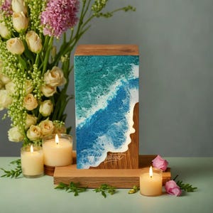 Resin Ocean Wave Wooden Urn Box: Handmade Memorial Keepsake