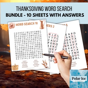 Thanksgiving Word Search Bundle: 10 Puzzles, 2 Difficulty Levels and Answer Sheets | Printable fall activity sheets