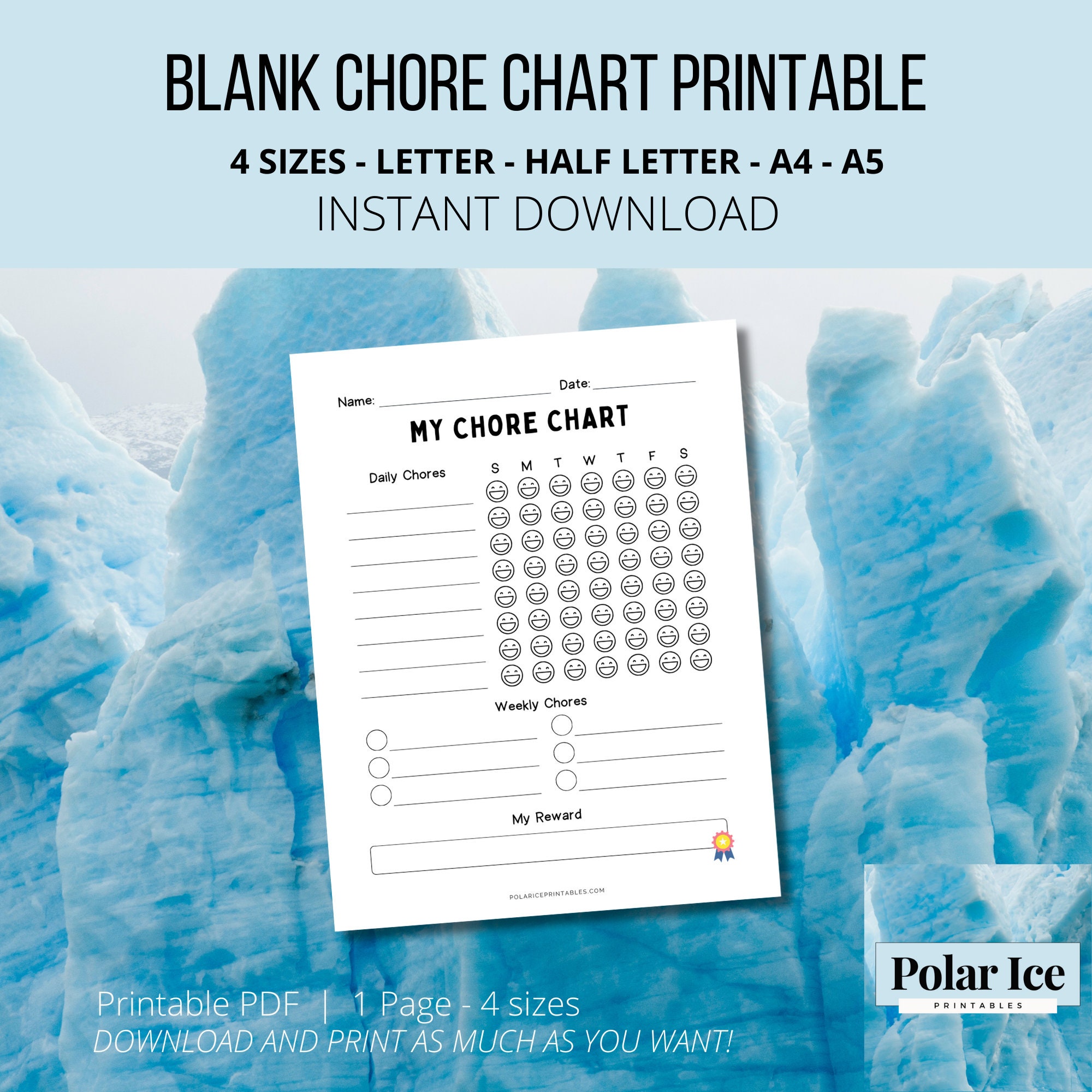 Blank Chore Charts Printable PDF - Minimalist Design With Daily and ...
