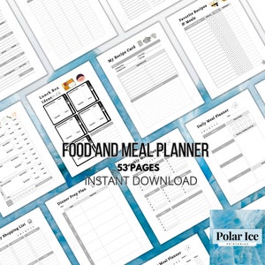 Meal Planner Printable | 53-Page Minimalist Food & Grocery Organizer | A4 A5 Letter Half Letter | Weekly Meal Prep PDF