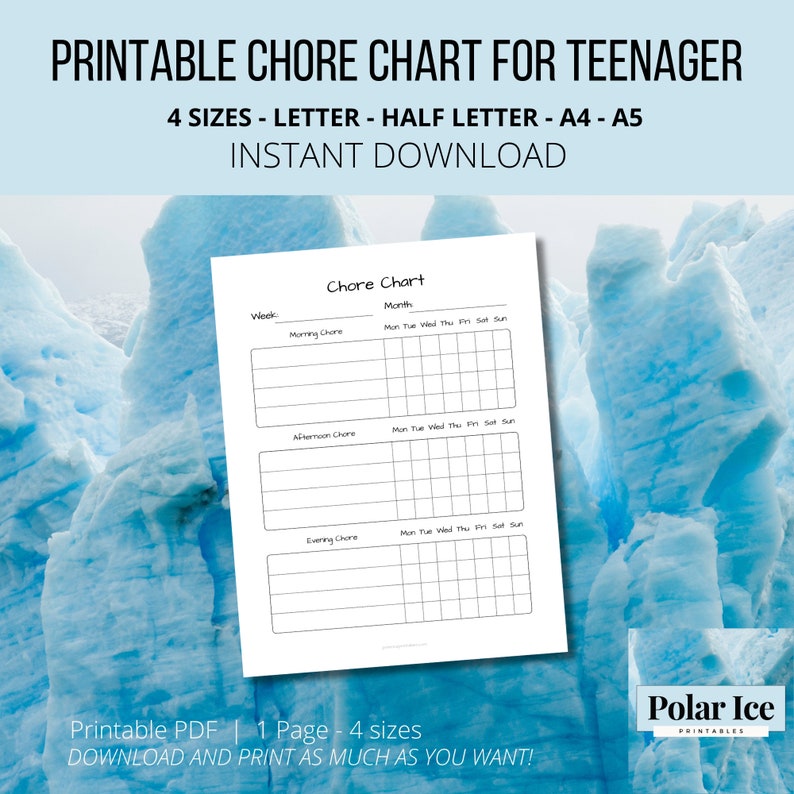Printable Chore Chart for Teenager PDF Minimalist Design With Daily