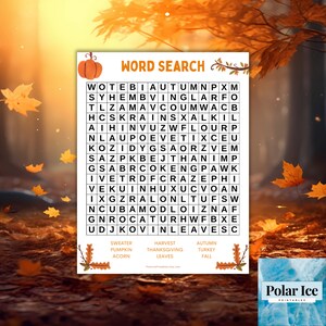 Thanksgiving Word Search Printable for Kids | Fall Party Games | PDF Download