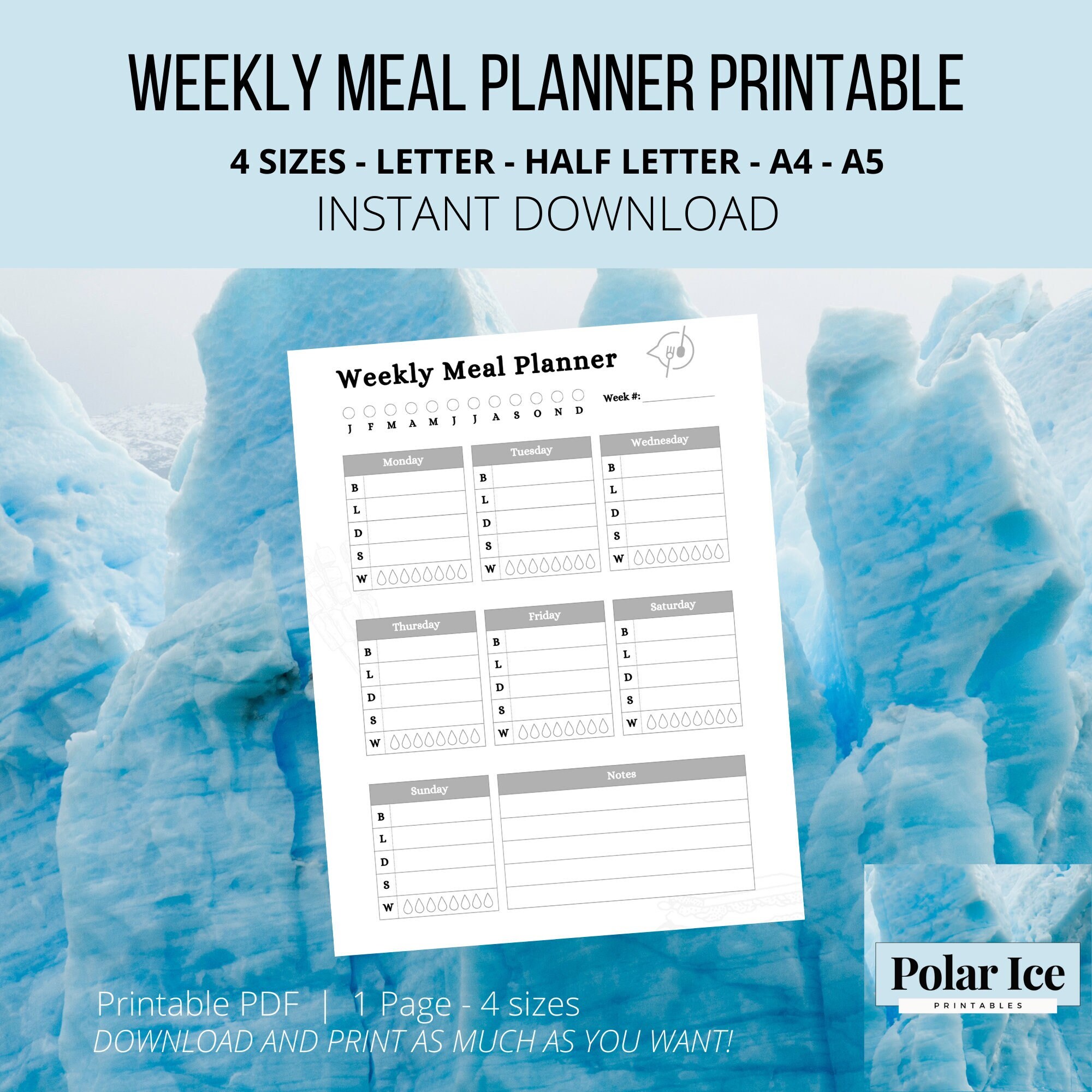 Printable Weekly Meal Planner With Snacks Minimalist Black and White ...