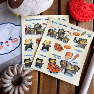 Bread Life Sticker Sheet - Chi Wong Drawing - Bread Making, Croissant Characters, Watercolor Stickers, Glossy Planner and Journal Stickers