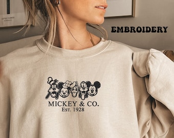Mickey & Co 1928 Embroidered Sweatshirt, Retro Vintage Disney Hoodie, Mickey And Friends Shirt, Disneyworld Family Trip Shirts