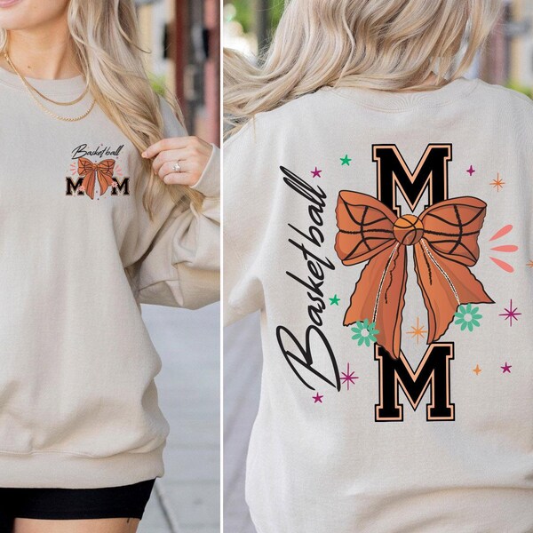 Mom Coquette Basketball Sweatshirt, Basketball Bow Hoodie, Basketball Mom Shirt, Game Day Shirt, Fall Basketball Gift