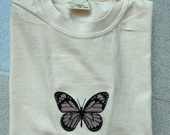 Butterfly Embroidered Comfort Colors Shirt,Butterfly Embroidered T-shirt, Fall Shirt