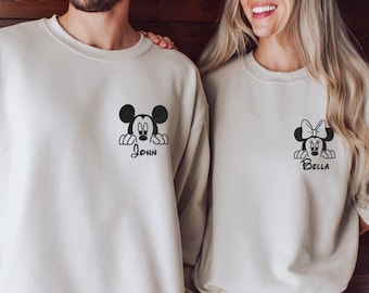 Family Custom Embroidered Minnie + Mickey Name Sweatshirt, Personalized Disney Travel Hoodie,Custom Disney Trip, Disneyworld Matching Family