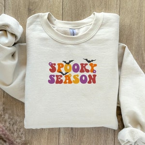 Embroidered Spooky Season Sweatshirt, Halloween Sweatshirt, Halloween Embroidered Hoodie, Fall Crewneck, Embroidered Cute And Scary Crewneck
