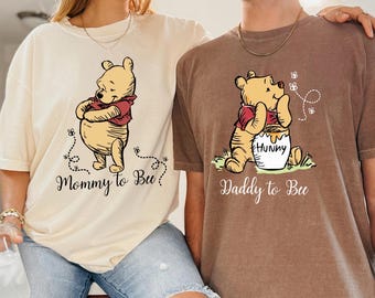 Chemise maman et papa Comfort Colors®, chemises d'annonce de grossesse pour les couples, t-shirt assorti pour maman et papa, ourson