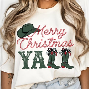 Merry Christmas Yall Crewneck Sweatshirt,  Cowgirl Christmas Sweater, Ugly Christmas Crewneck, Western Christmas Hoodie,Christmas Shirt Gift