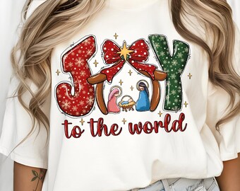 Joy To The World Sweatshirt, Christian Christmas Crewneck, Cute Jesus Shirt, Retro Christmas Nativity Scene Hoodie, Christmas Gifts Family
