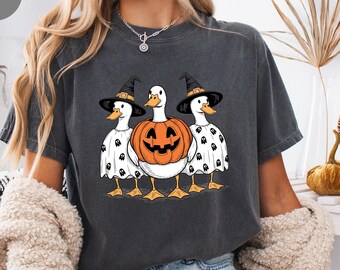 Boo Ghost Goose Comfort Colors® Sweatshirt, Halloween Goose Hoodie, Skeleton Pumpkin Goose Shirt, Cute Spooky Season Fall Crewneck