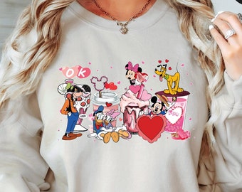 Disneyland Hearts Sweatshirt, Disneyland Valentines Sweater, Mickey And Friends Valentine Sweatshirt, Valentines Day Sweatshirt