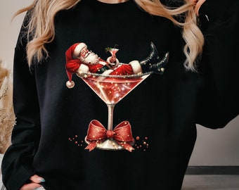 Santa's Hot Mess Sweatshirt, Christmas Martini Shirt, Christmas Martini Sweatshirt, Santa Christmas Crewneck Sweatshirt, Christmas Shirt