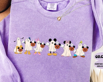 Mickey & Friends Halloween Comfort Colors® Sweatshirt, Retro Disney Ghost Crewneck, Spooky Fall Pullover, Cute Disney Halloween Shirt