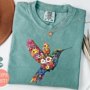 Comfort Colors® Floral Hummingbird Shirt, Bird Lover Tee, Animal Lover Sweatshirt | Spring Birds Flowers | Gift for Her |Trendy Nature Shirt