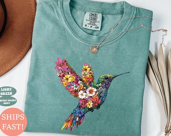 Comfort Colors® Floral Hummingbird Shirt, Bird Lover Tee, Animal Lover Sweatshirt | Spring Birds Flowers | Gift for Her |Trendy Nature Shirt