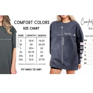 a women's size chart for comfort colors