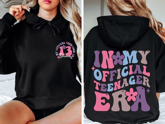 In My Official Teenager Era Sweatshirt, 13th Birthday Gift For Teenager Comfort colors Shirt, Custom Girls 13th Birthday Gift, Teenager Gift