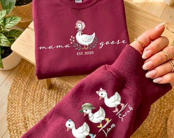 Sweat-shirt Mama Goose, prénoms personnalisés des enfants, taille est. Année (unisexe P-XXL)