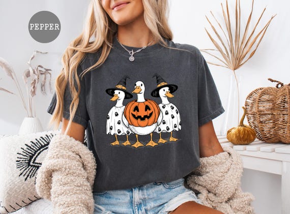 Boo Ghost Goose Comfort Colors® Sweatshirt, Halloween Goose Hoodie, Skeleton Pumpkin Goose Shirt, Cute Spooky Season Fall Crewneck
