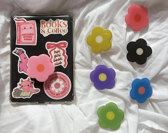 Support de téléphone Pop Socket bicolore à motif floral, support adhésif Pop Socket, support de téléphone tendance, poignée en résine