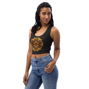 Golden Mandala Black Crop Top